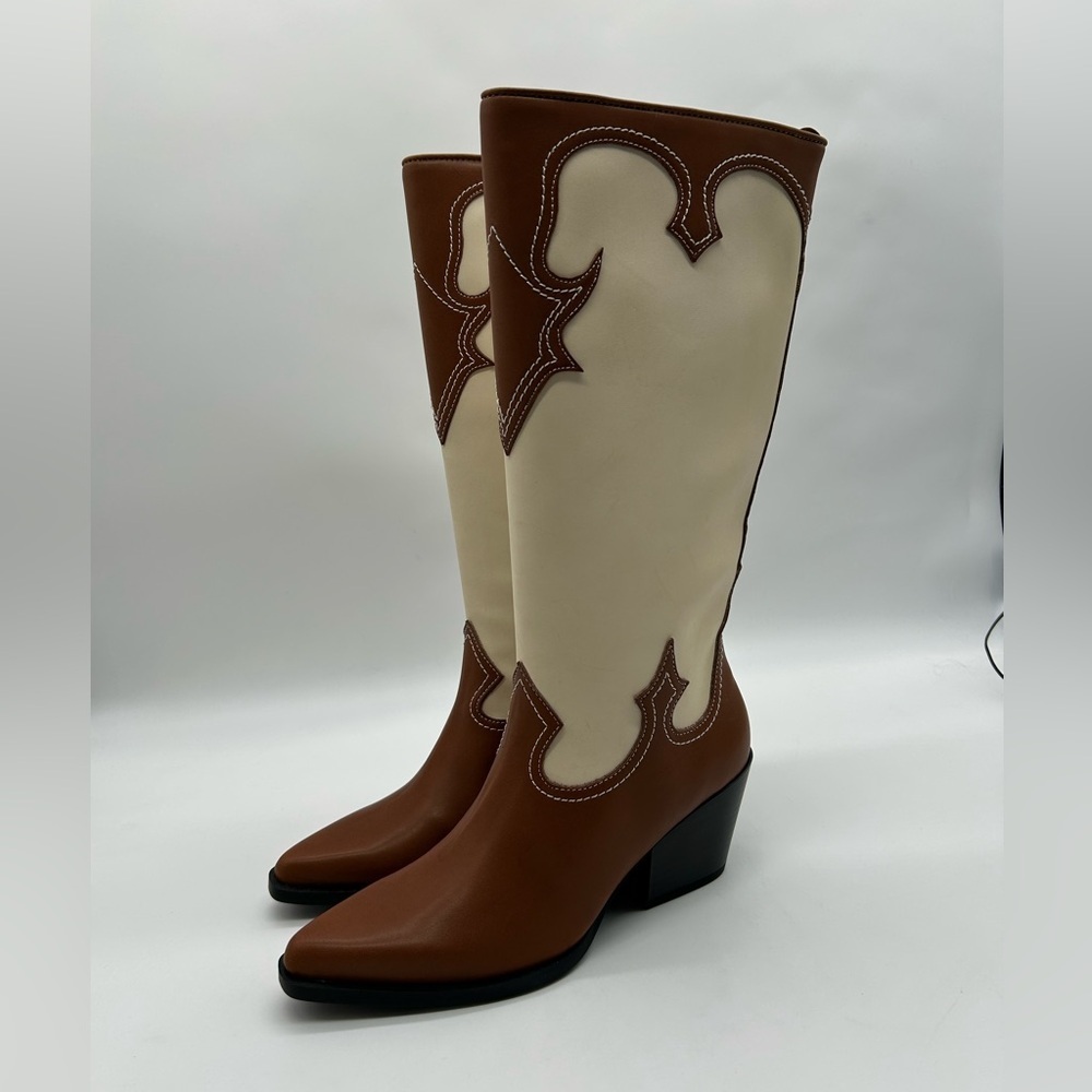Zodiac Dawson Brown & Cream Vegan Tall Boots – Classic Western Beauty, Size 6M - Picture 4 of 13